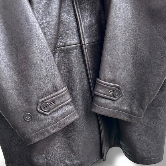 Eddie Bauer Full Length Heavy Genuine Leather Jacket Men M Brown Lined Car Coat - Picture 10 of 10